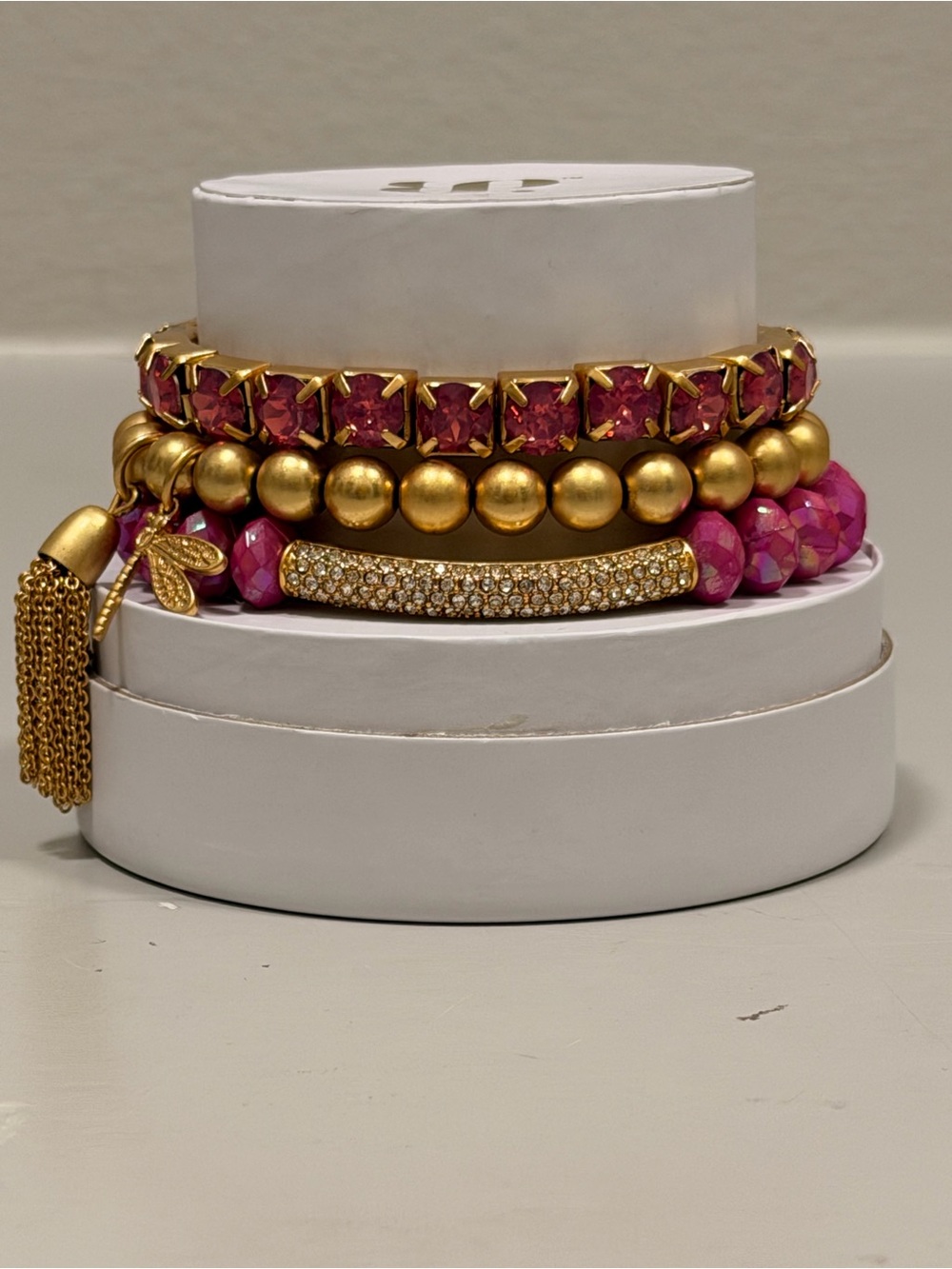 Bomb Party Bracelets! Curated Stack -Hard to Find Fuschia Gold/Diamond Bracelet